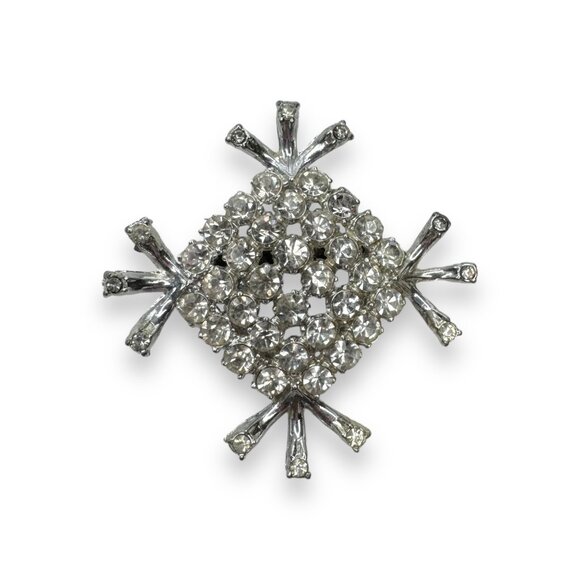 Vintage Crystal Rhinestone Brooch Pin Jewelry Accessory Unsigned 2 1/8" - Picture 1 of 7